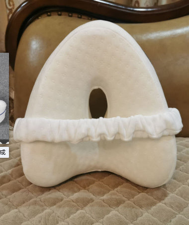Zero Pressure Memory Foam Leg Lock Pillow in white with adjustable strap for knee support