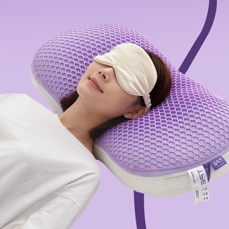 Washable TPE pressure release pectin pillow in purple with honeycomb design, ideal for deep sleep.