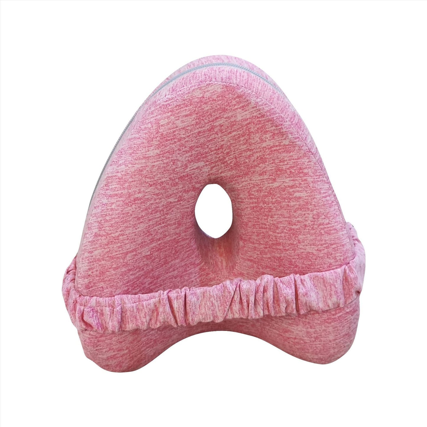 Pink zero pressure memory foam leg lock pillow with elastic strap